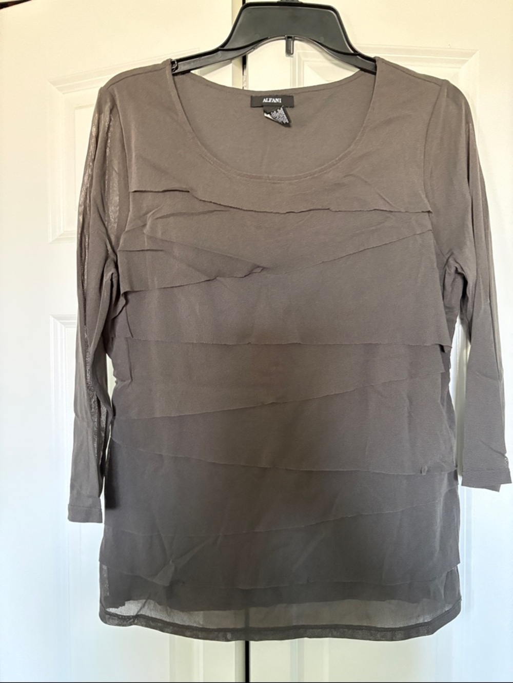 Alfani Taupe Layered Sheer Long-Sleeve Top